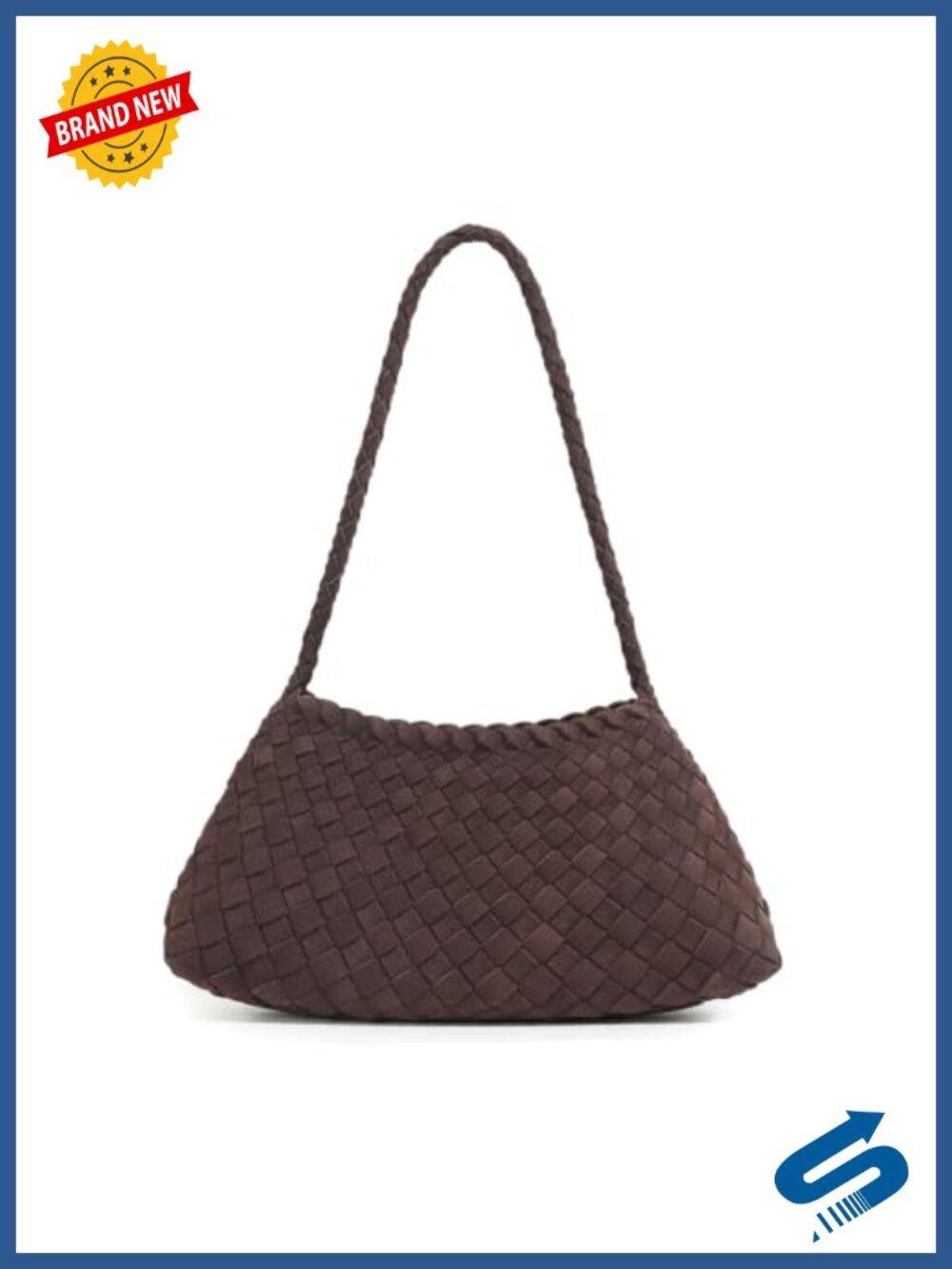 Small Woven Faux Suede Underarm Shoulder Handbag Drawstring Purse